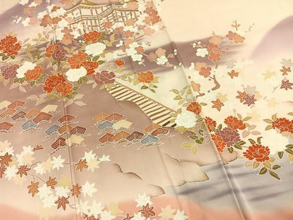 平和屋着物●訪問着　風景枝松花文　暈し染め　正絹　逸品　AABN3636fy
