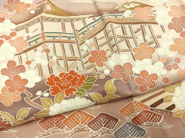 平和屋着物●訪問着　風景枝松花文　暈し染め　正絹　逸品　AABN3636fy