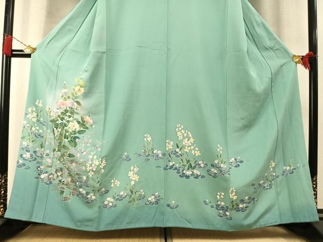 平和屋着物●訪問着　友禅　枝花文　暈し染め　正絹　逸品　AABN3637fy