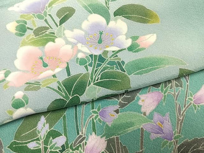 平和屋着物●訪問着　友禅　枝花文　暈し染め　正絹　逸品　AABN3637fy