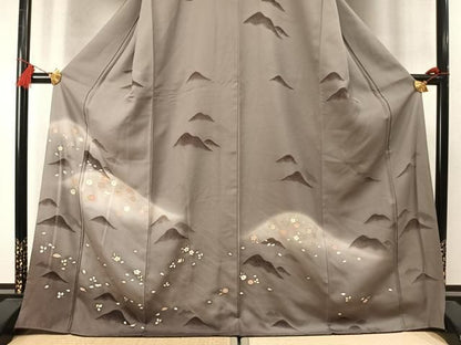 平和屋着物●訪問着　ビロード　舞花文　暈し染め　金彩　正絹　逸品　AABN3638fy