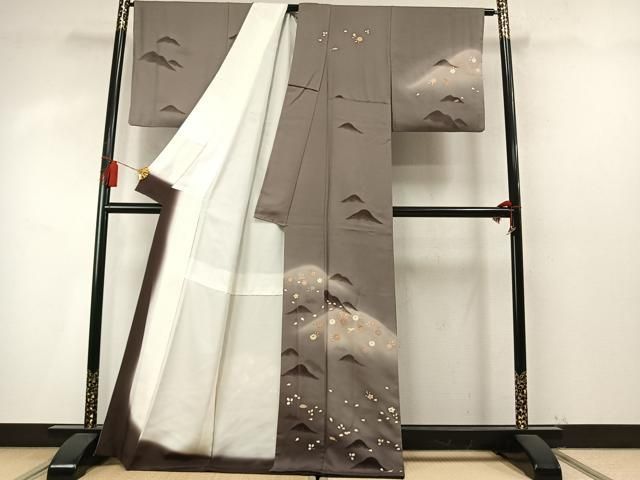平和屋着物●訪問着　ビロード　舞花文　暈し染め　金彩　正絹　逸品　AABN3638fy