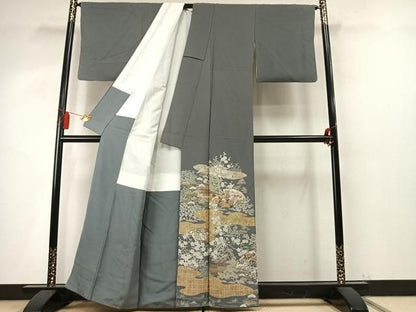 平和屋着物●豪華色留袖　駒刺繍　風景地紙花文　金彩　正絹　逸品　AABN3641fy