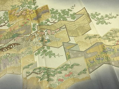 平和屋着物●豪華色留袖　作家物　寿光織　屏風花鳥文　暈し染め　金銀糸　正絹　逸品　未使用　AABN3644fy