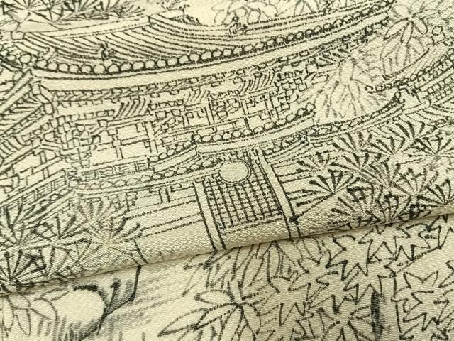 平和屋着物●日展作家　寺島節朗　訪問着　手描　風景松文　鬼しぼ縮緬　正絹　逸品　AABN3647fy