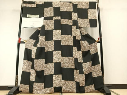平和屋着物●染の北川　小紋　色紙唐草文　丹後ちりめん　証紙付き　正絹　逸品　AABN3649fy