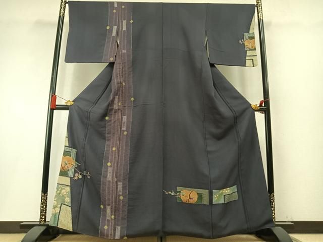 平和屋着物●訪問着　駒刺繍　辻が花　色紙枝花文　暈し染め　金彩　正絹　逸品　AABN3654fy