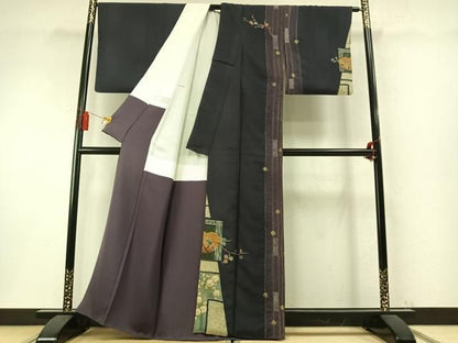 平和屋着物●訪問着　駒刺繍　辻が花　色紙枝花文　暈し染め　金彩　正絹　逸品　AABN3654fy