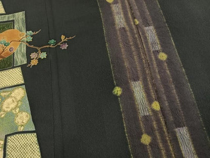 平和屋着物●訪問着　駒刺繍　辻が花　色紙枝花文　暈し染め　金彩　正絹　逸品　AABN3654fy