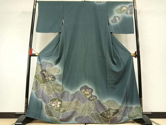 平和屋着物●中国三大刺繍　スワトウ刺繍　汕頭刺繍　訪問着　草花文　暈し染め　金彩　正絹　逸品　未使用　AABN3655fy