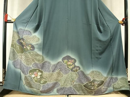 平和屋着物●中国三大刺繍　スワトウ刺繍　汕頭刺繍　訪問着　草花文　暈し染め　金彩　正絹　逸品　未使用　AABN3655fy