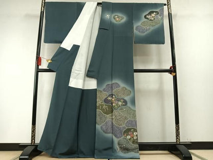 平和屋着物●中国三大刺繍　スワトウ刺繍　汕頭刺繍　訪問着　草花文　暈し染め　金彩　正絹　逸品　未使用　AABN3655fy