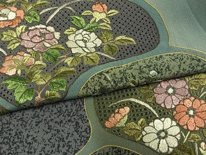 平和屋着物●中国三大刺繍　スワトウ刺繍　汕頭刺繍　訪問着　草花文　暈し染め　金彩　正絹　逸品　未使用　AABN3655fy