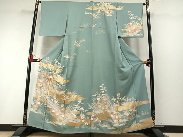 平和屋着物●訪問着　駒刺繍　松竹梅　風景花文　金彩　正絹　逸品　AABN3658fy