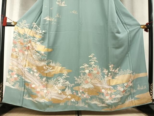 平和屋着物●訪問着　駒刺繍　松竹梅　風景花文　金彩　正絹　逸品　AABN3658fy