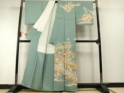 平和屋着物●訪問着　駒刺繍　松竹梅　風景花文　金彩　正絹　逸品　AABN3658fy
