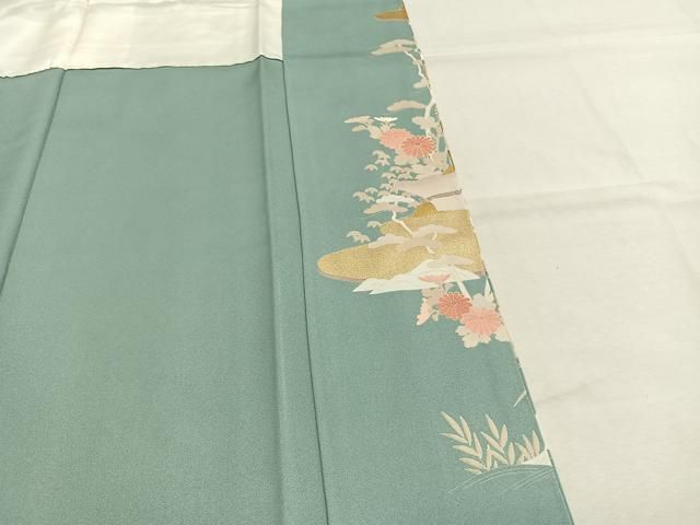 平和屋着物●訪問着　駒刺繍　松竹梅　風景花文　金彩　正絹　逸品　AABN3658fy