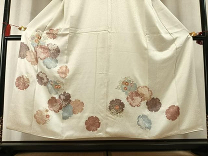 平和屋着物●創業460年・千總　訪問着　絞り　駒刺繍　雪輪花文　金彩　正絹　逸品　AABN3661fy