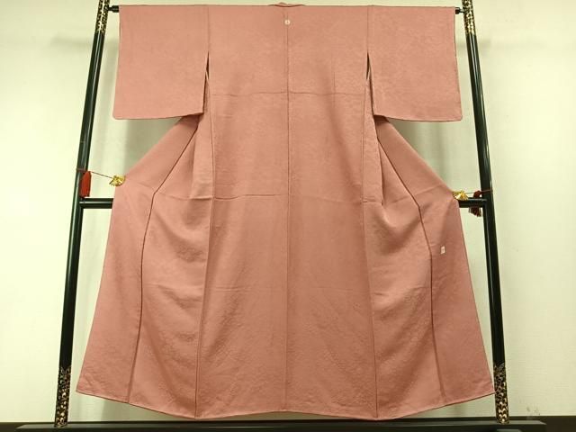 平和屋着物●本加賀友禅作家　梶山伸監修　色無地　草花地紋　珊瑚色　正絹　逸品　未使用　AABN3662fy