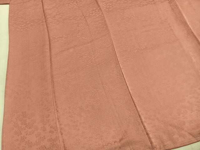 平和屋着物●本加賀友禅作家　梶山伸監修　色無地　草花地紋　珊瑚色　正絹　逸品　未使用　AABN3662fy
