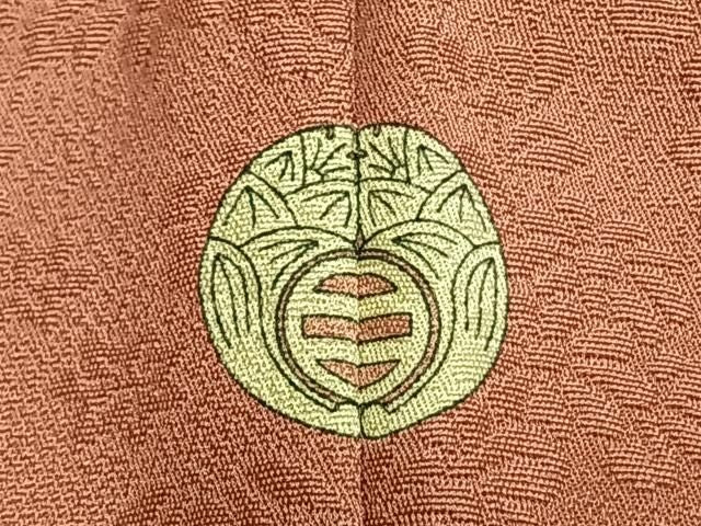 平和屋着物●本加賀友禅作家　梶山伸監修　色無地　草花地紋　珊瑚色　正絹　逸品　未使用　AABN3662fy