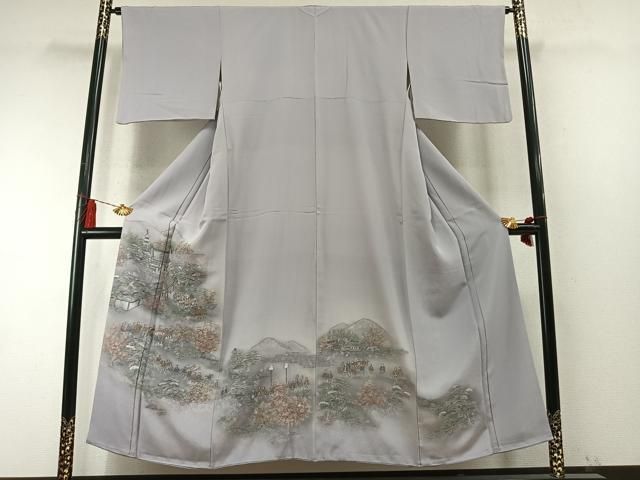平和屋着物●中国三大刺繍　スワトウ刺繍　汕頭刺繍　総刺繍　色留訪問着　人物風景文　暈し染め　金糸　正絹　逸品　AABN3664fy