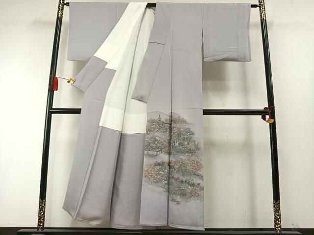 平和屋着物●中国三大刺繍　スワトウ刺繍　汕頭刺繍　総刺繍　色留訪問着　人物風景文　暈し染め　金糸　正絹　逸品　AABN3664fy