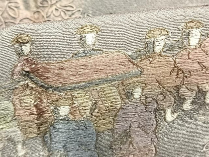 平和屋着物●中国三大刺繍　スワトウ刺繍　汕頭刺繍　総刺繍　色留訪問着　人物風景文　暈し染め　金糸　正絹　逸品　AABN3664fy