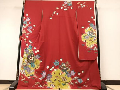 平和屋着物●豪華振袖　駒刺繍　雪輪片輪車花文　暈し染め　金彩　ロング丈　正絹　逸品　AABN3665fy