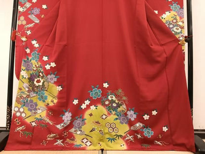 平和屋着物●豪華振袖　駒刺繍　雪輪片輪車花文　暈し染め　金彩　ロング丈　正絹　逸品　AABN3665fy