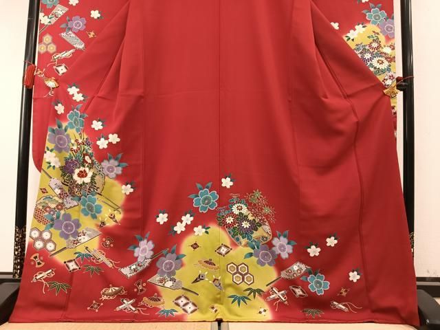 平和屋着物●豪華振袖　駒刺繍　雪輪片輪車花文　暈し染め　金彩　ロング丈　正絹　逸品　AABN3665fy