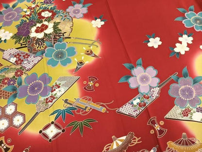 平和屋着物●豪華振袖　駒刺繍　雪輪片輪車花文　暈し染め　金彩　ロング丈　正絹　逸品　AABN3665fy