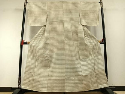 平和屋着物●上質な紬　 格子　正絹　逸品　AABN3668fy