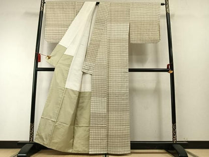 平和屋着物●上質な紬　 格子　正絹　逸品　AABN3668fy