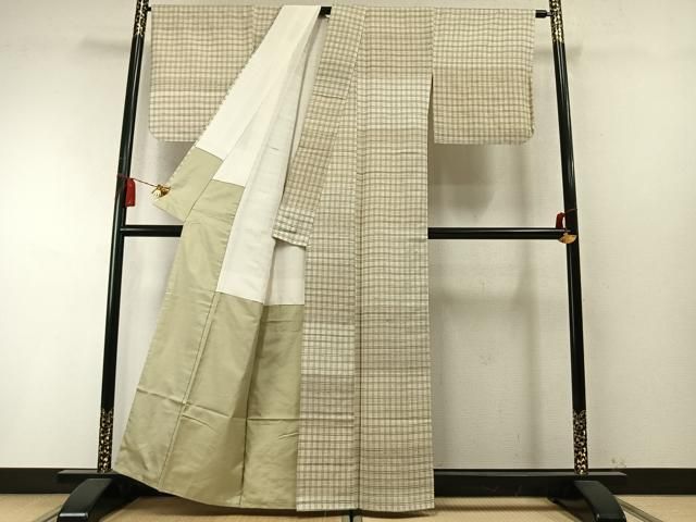 平和屋着物●上質な紬　 格子　正絹　逸品　AABN3668fy