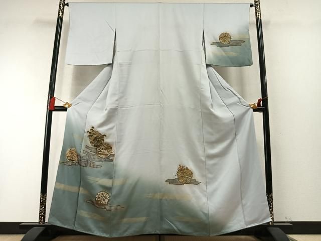 平和屋着物●中国三大刺繍　スワトウ刺繍　汕頭刺繍　総刺繍　訪問着　雪輪風景花文　暈し染め　金糸　金彩　正絹　逸品　AABN3669fy