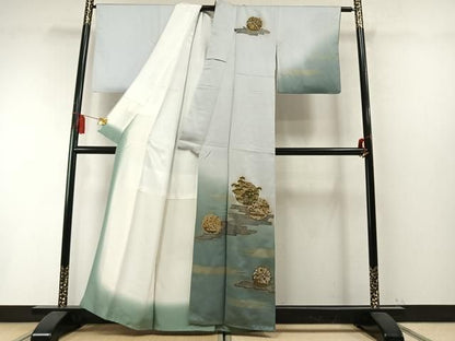 平和屋着物●中国三大刺繍　スワトウ刺繍　汕頭刺繍　総刺繍　訪問着　雪輪風景花文　暈し染め　金糸　金彩　正絹　逸品　AABN3669fy