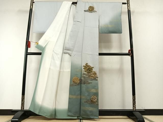 平和屋着物●中国三大刺繍　スワトウ刺繍　汕頭刺繍　総刺繍　訪問着　雪輪風景花文　暈し染め　金糸　金彩　正絹　逸品　AABN3669fy