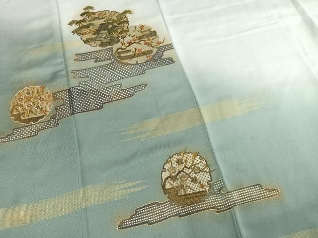 平和屋着物●中国三大刺繍　スワトウ刺繍　汕頭刺繍　総刺繍　訪問着　雪輪風景花文　暈し染め　金糸　金彩　正絹　逸品　AABN3669fy