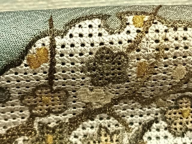 平和屋着物●中国三大刺繍　スワトウ刺繍　汕頭刺繍　総刺繍　訪問着　雪輪風景花文　暈し染め　金糸　金彩　正絹　逸品　AABN3669fy
