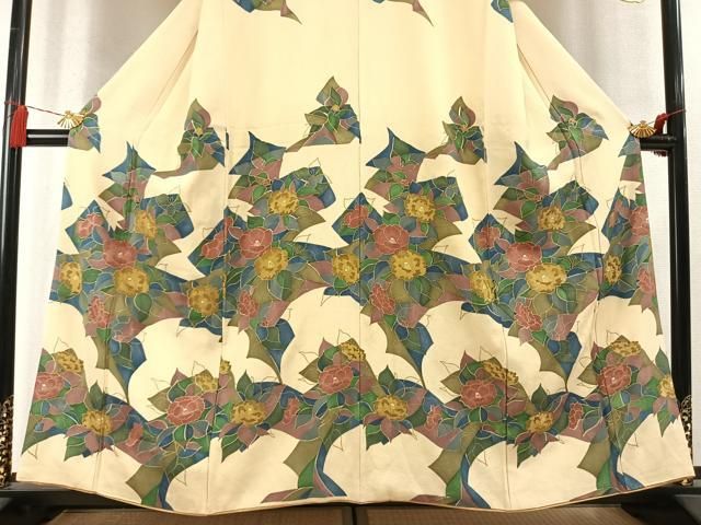 平和屋着物●訪問着　草花文　金彩　正絹　逸品　AABN3671fy