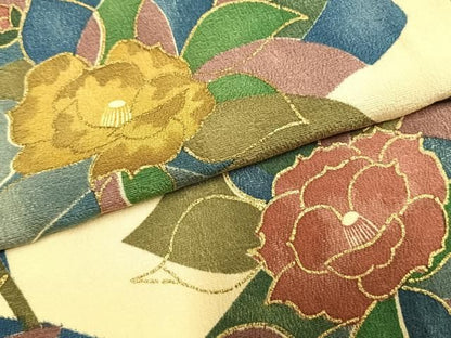 平和屋着物●訪問着　草花文　金彩　正絹　逸品　AABN3671fy