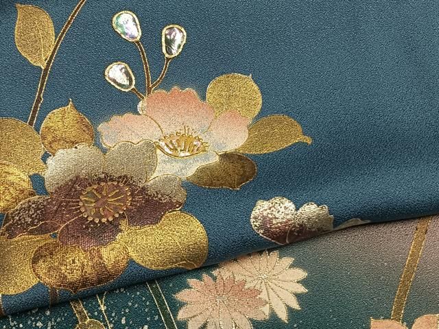 平和屋着物●訪問着　螺鈿　草花文　暈し染め　金銀彩　正絹　逸品　未使用　AABN3673fy