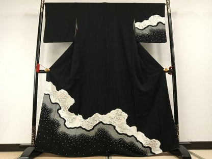 平和屋着物●訪問着　辻が花　絞り　黒地　正絹　逸品　AABN3674fy