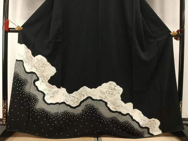 平和屋着物●訪問着　辻が花　絞り　黒地　正絹　逸品　AABN3674fy
