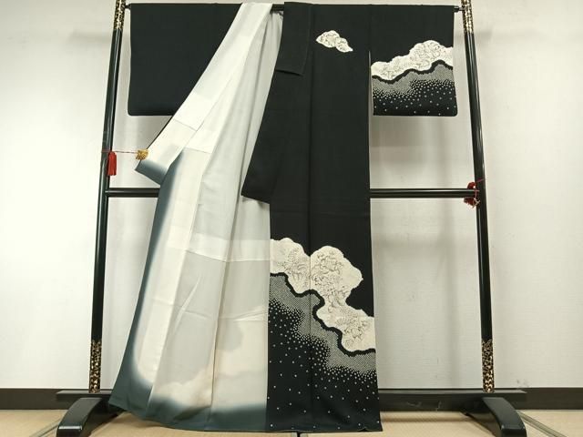 平和屋着物●訪問着　辻が花　絞り　黒地　正絹　逸品　AABN3674fy