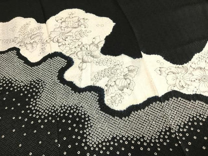 平和屋着物●訪問着　辻が花　絞り　黒地　正絹　逸品　AABN3674fy
