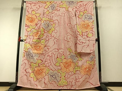 平和屋着物●豪華振袖　総絞り　草花文　正絹　逸品　AABN3678fy