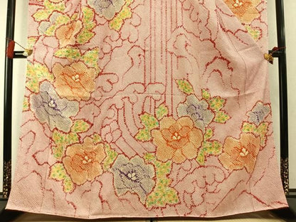 平和屋着物●豪華振袖　総絞り　草花文　正絹　逸品　AABN3678fy