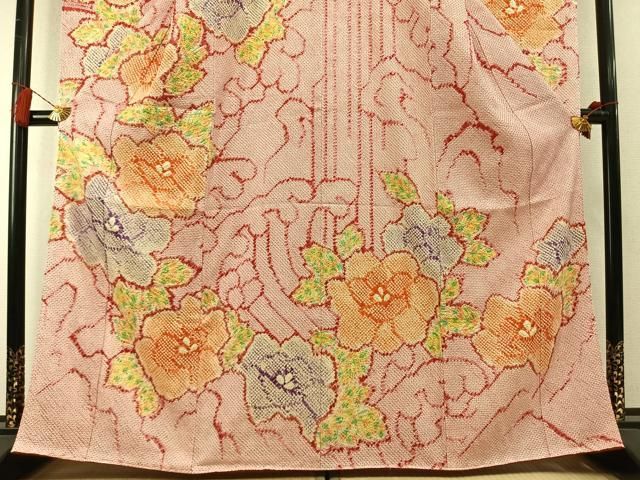 平和屋着物●豪華振袖　総絞り　草花文　正絹　逸品　AABN3678fy